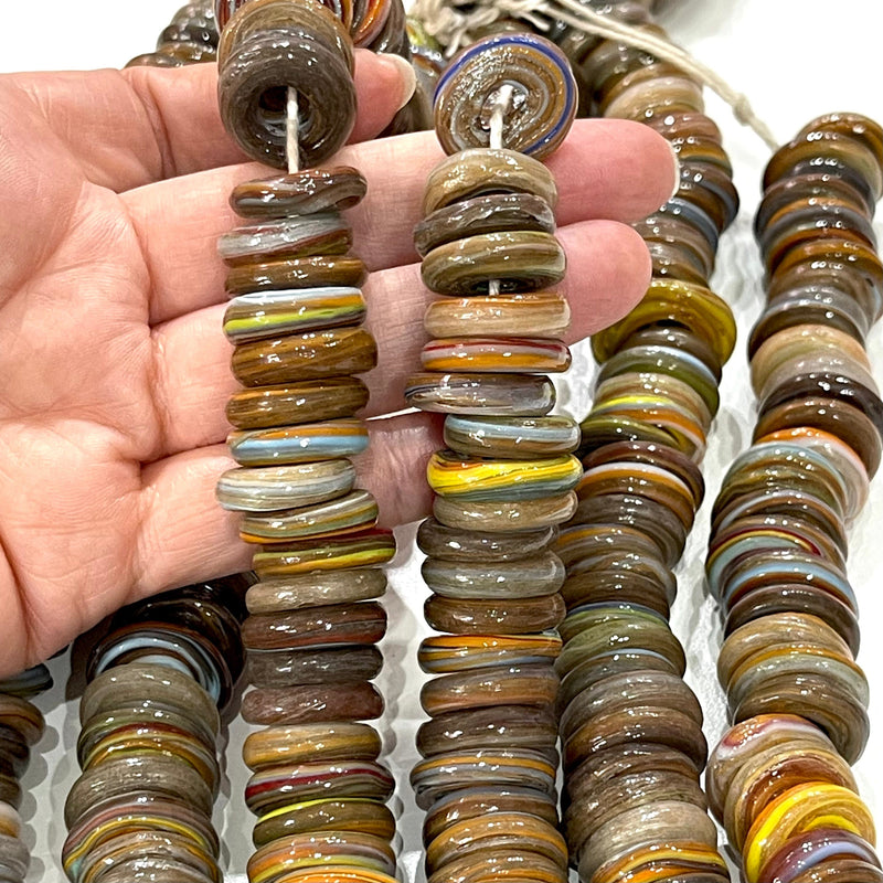 Turkish Artisan Hand Made Glass Large Ring Beads, 50 Beads in a pack