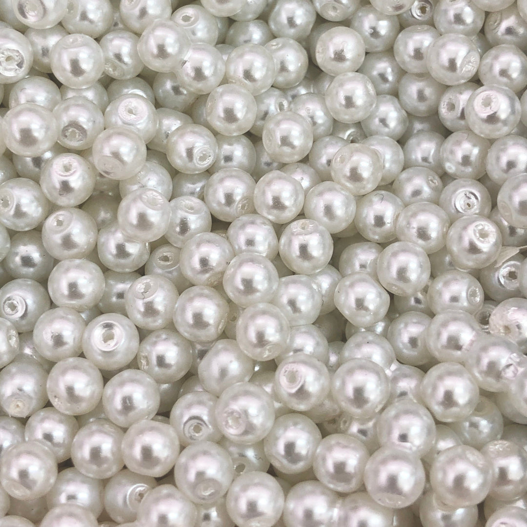 Glass Pearl Beads 6mm 100Gr Pack Approx 350 Beads, White Glass Pearl Beads