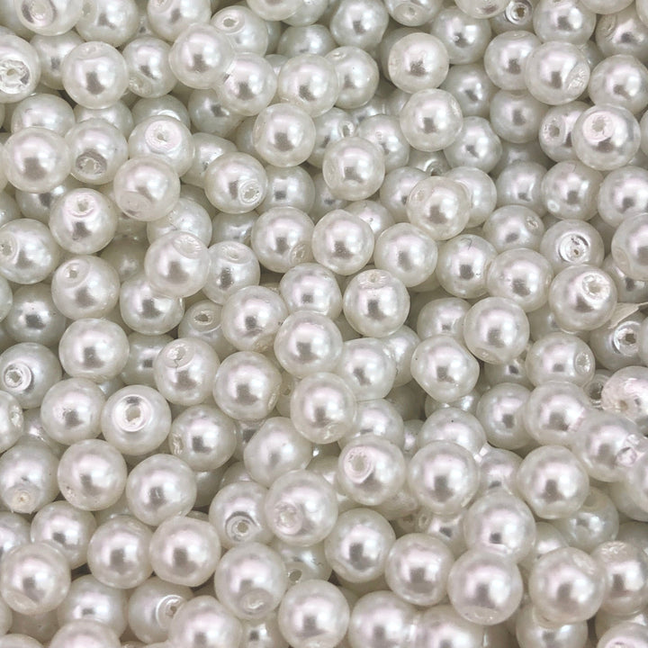 Glass Pearl Beads 6mm 100Gr Pack Approx 350 Beads, White Glass Pearl Beads