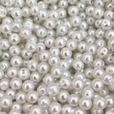 Glass Pearl Beads  6mm 100Gr Pack Approx 350 Beads, White Glass Pearl Beads