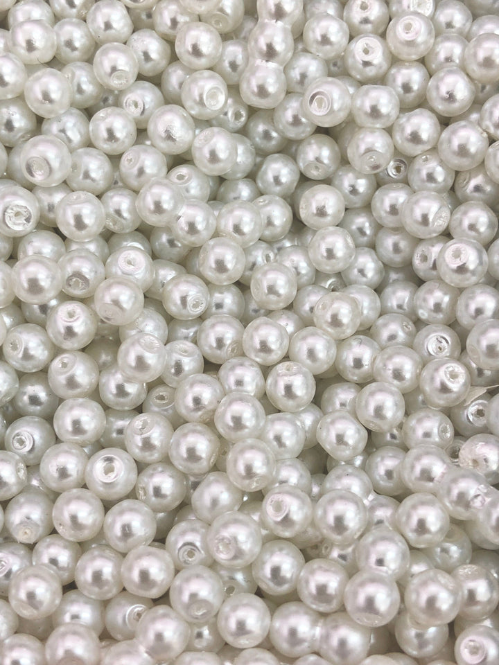 Glass Pearl Beads 8mm 100Gr Pack Approx 160 Beads, White Glass Pearl Beads