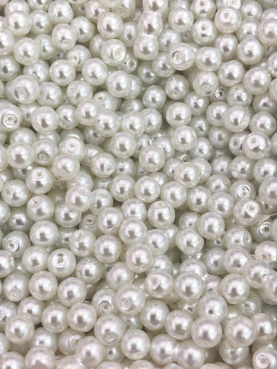 Glasperlen 8mm 100gr Packung ca. 160 Perlen, weiße Glasperlen