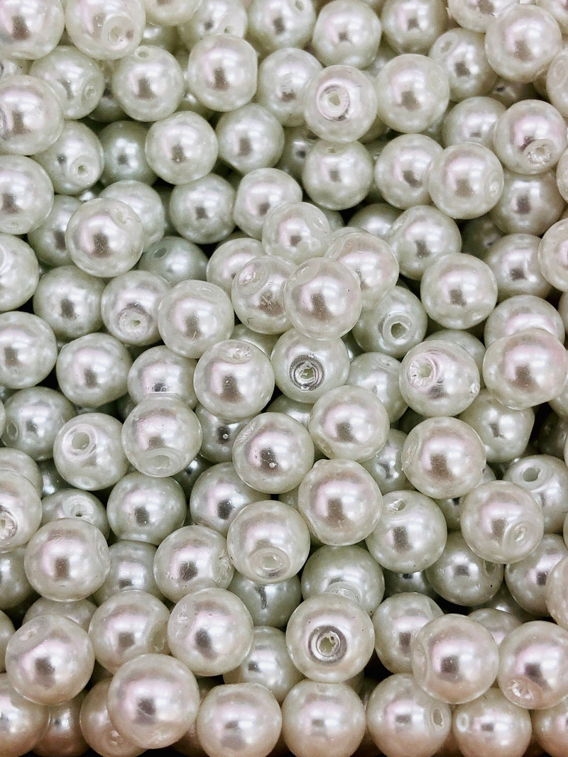 Glass Pearl Beads  8mm 100Gr Pack Approx 160 Beads, White Glass Pearl Beads