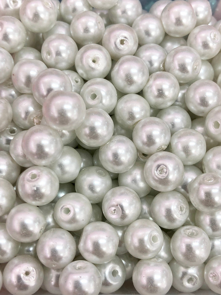 Glass Pearl Beads 8mm 100Gr Pack Approx 160 Beads, White Glass Pearl Beads