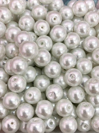 Glasperlen 8mm 100gr Packung ca. 160 Perlen, weiße Glasperlen