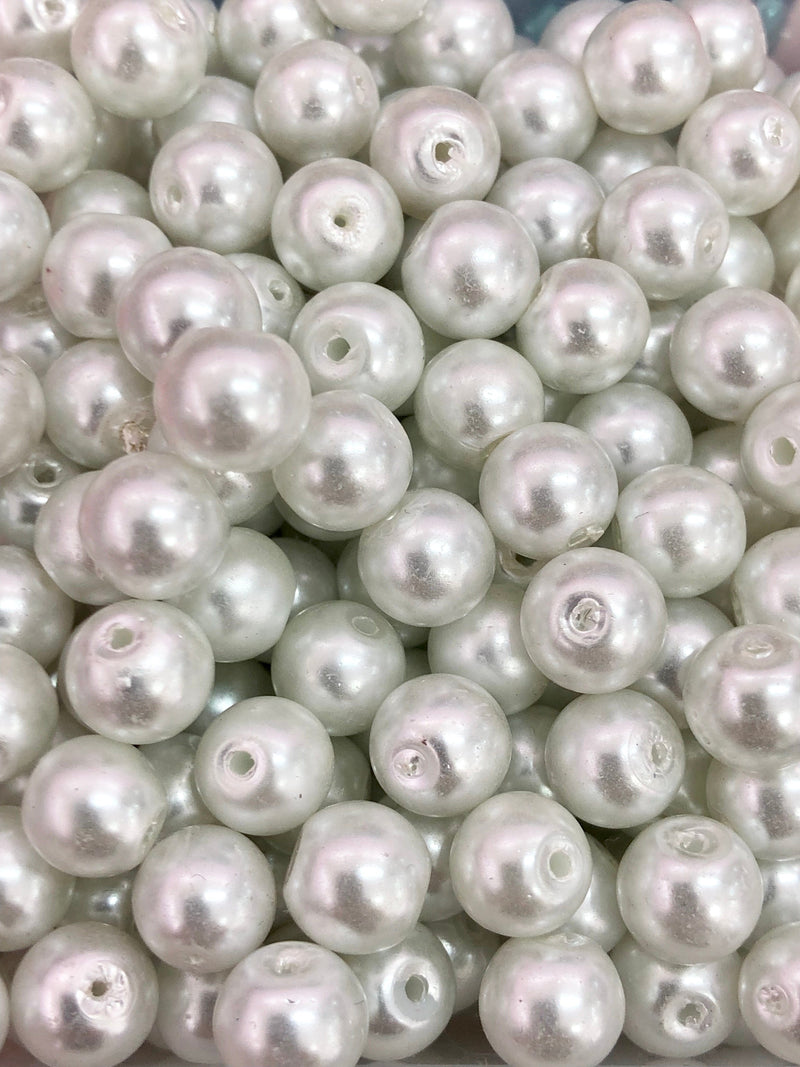 Glass Pearl Beads  8mm 100Gr Pack Approx 160 Beads, White Glass Pearl Beads