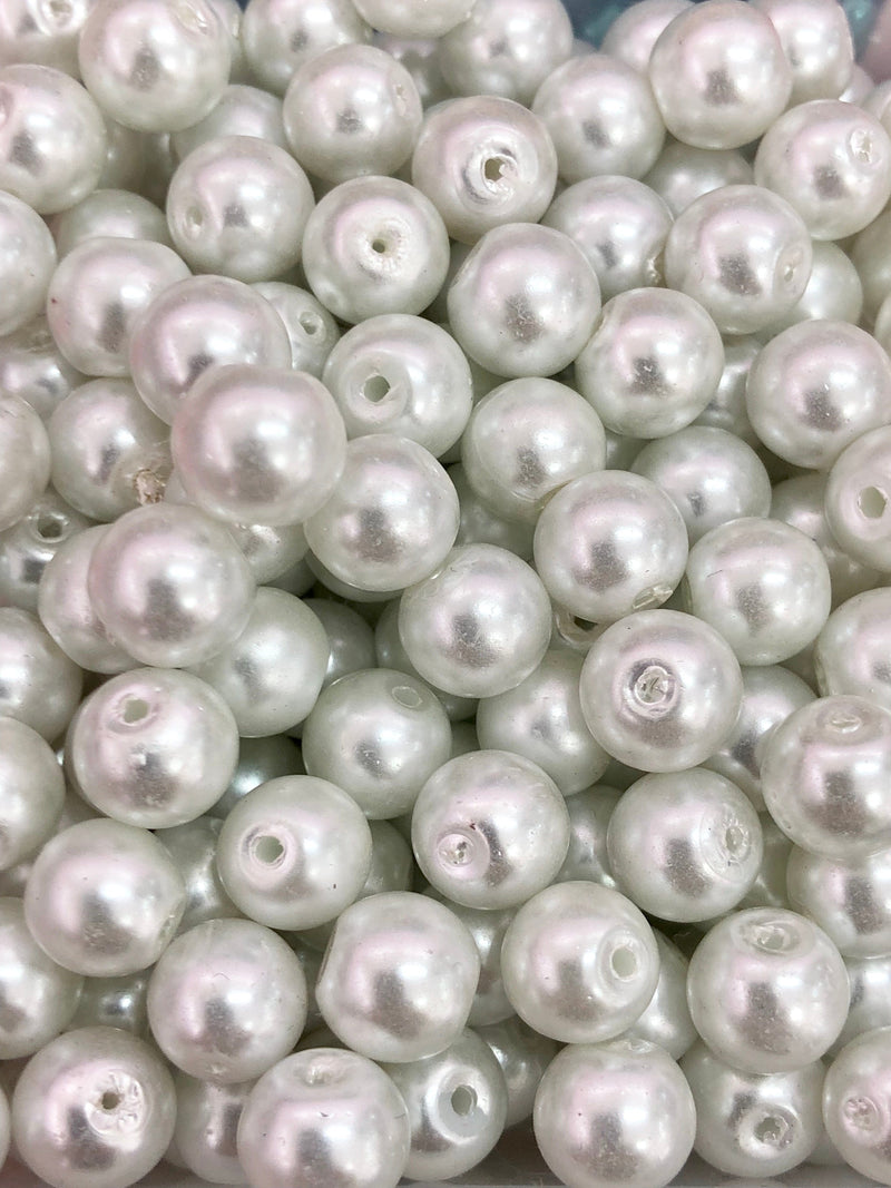 Glasperlen 6mm 100gr Packung ca. 350 Perlen, weiße Glasperlen