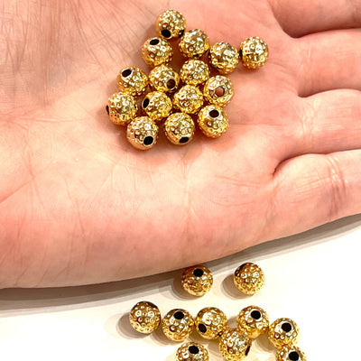 NOUVEAU! Boules de 8 mm plaquées or brillant 24 carats, boules d'espacement en or, perles d'espacement en or, 25 pièces dans un paquet,