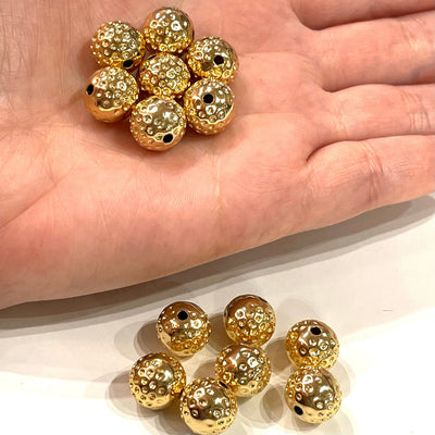 NOUVEAU! Boules de 12 mm plaquées or brillant 24 carats, boules d'espacement en or, perles d'espacement en or, 10 pièces dans un paquet,