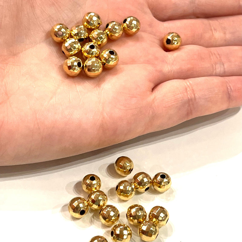 NEW! 24Kt Shiny Gold Plated Faceted 8mm Balls ,Gold Spacer Balls,Gold Spacer Beads, 25 pcs in a pack,