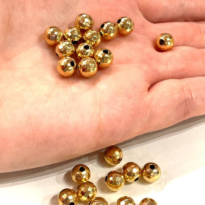 NEW! 24Kt Shiny Gold Plated Faceted 8mm Balls ,Gold Spacer Balls,Gold Spacer Beads, 25 pcs in a pack,