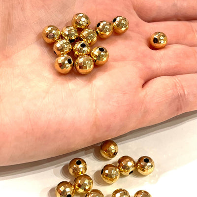NOUVEAU! Boules à facettes plaquées or brillant 24 carats de 8 mm, boules d'espacement en or, perles d'espacement en or, 25 pièces dans un paquet,