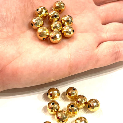 NEW! 24Kt Shiny Gold Plated Faceted 10mm Balls ,Gold Spacer Balls,Gold Spacer Beads, 20 pcs in a pack,