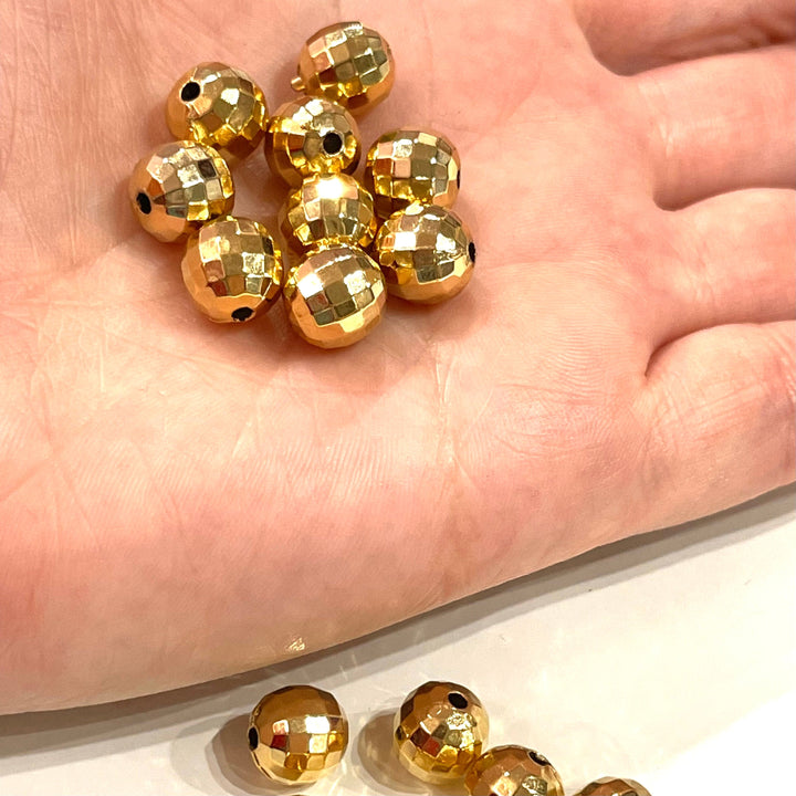 NEW! 24Kt Shiny Gold Plated Faceted 10mm Balls ,Gold Spacer Balls,Gold Spacer Beads, 20 pcs in a pack,