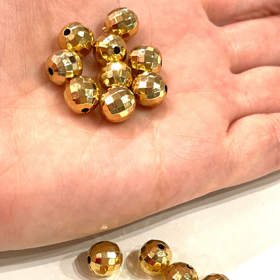 NOUVEAU! Boules à facettes plaquées or brillant 24 carats de 10 mm, boules d'espacement en or, perles d'espacement en or, 20 pièces dans un paquet,