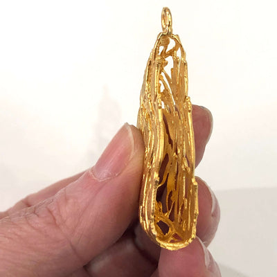 24Kt Matte Gold Plated Large Brass Pendant, Cabochon Base, 47mm