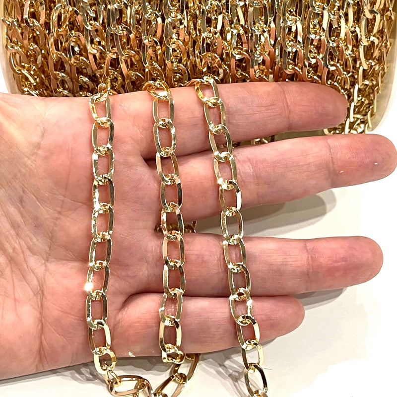 10x6mm Gold Gourmet Chain, 24 Kt Gold Plated Chain, 10x6mm Gold Plated Open Link Chain, Necklace Chain,£5