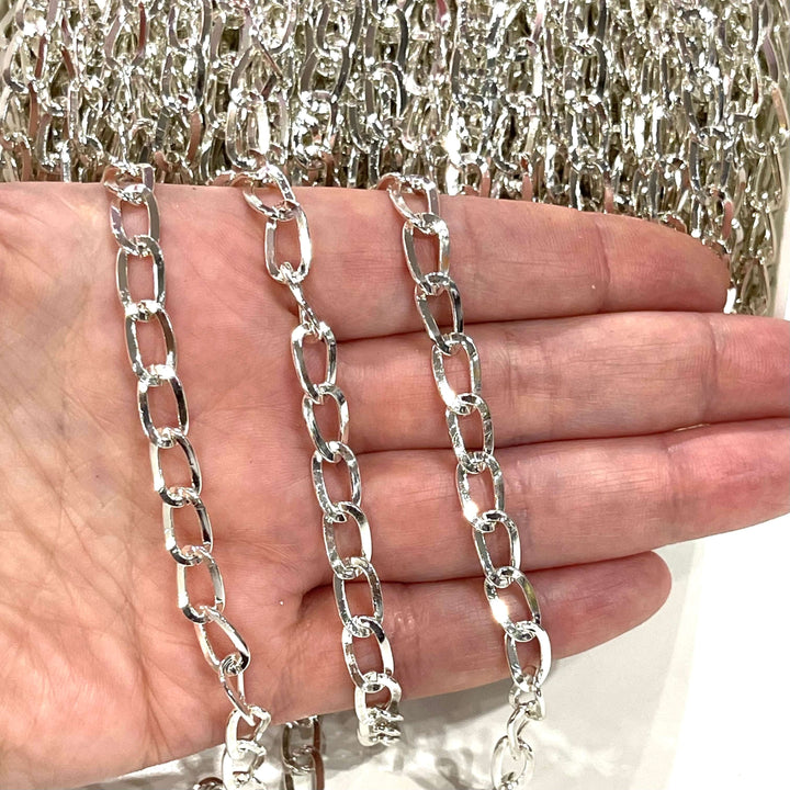10x6mm Silver Gourmet Chain, Silver Plated Chain, 10x6mm Silver Plated Open Link Chain, Necklace Chain,