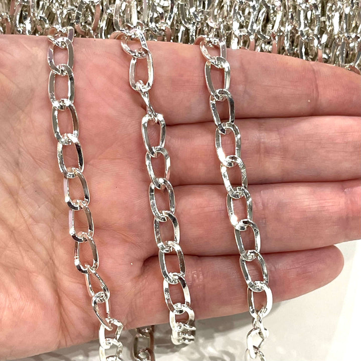 10x6mm Silver Gourmet Chain, Silver Plated Chain, 10x6mm Silver Plated Open Link Chain, Necklace Chain,