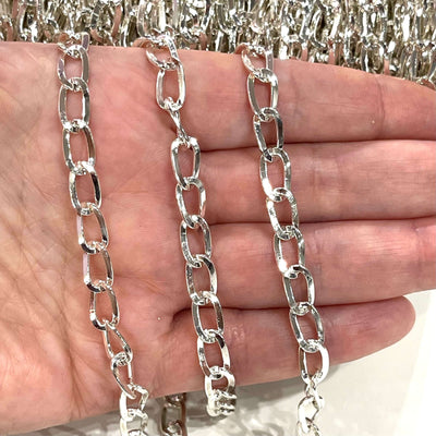 10x6mm Silver Gourmet Chain, Silver Plated Chain, 10x6mm Silver Plated Open Link Chain, Necklace Chain,£5