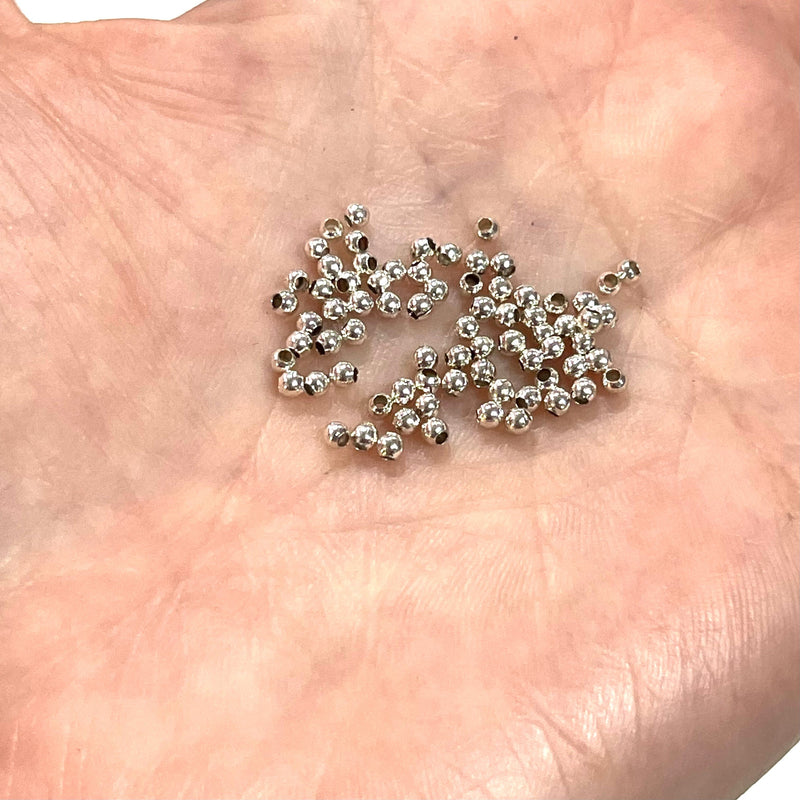 Silver Plated 2mm Spacer Balls, 100 pieces in a pack
