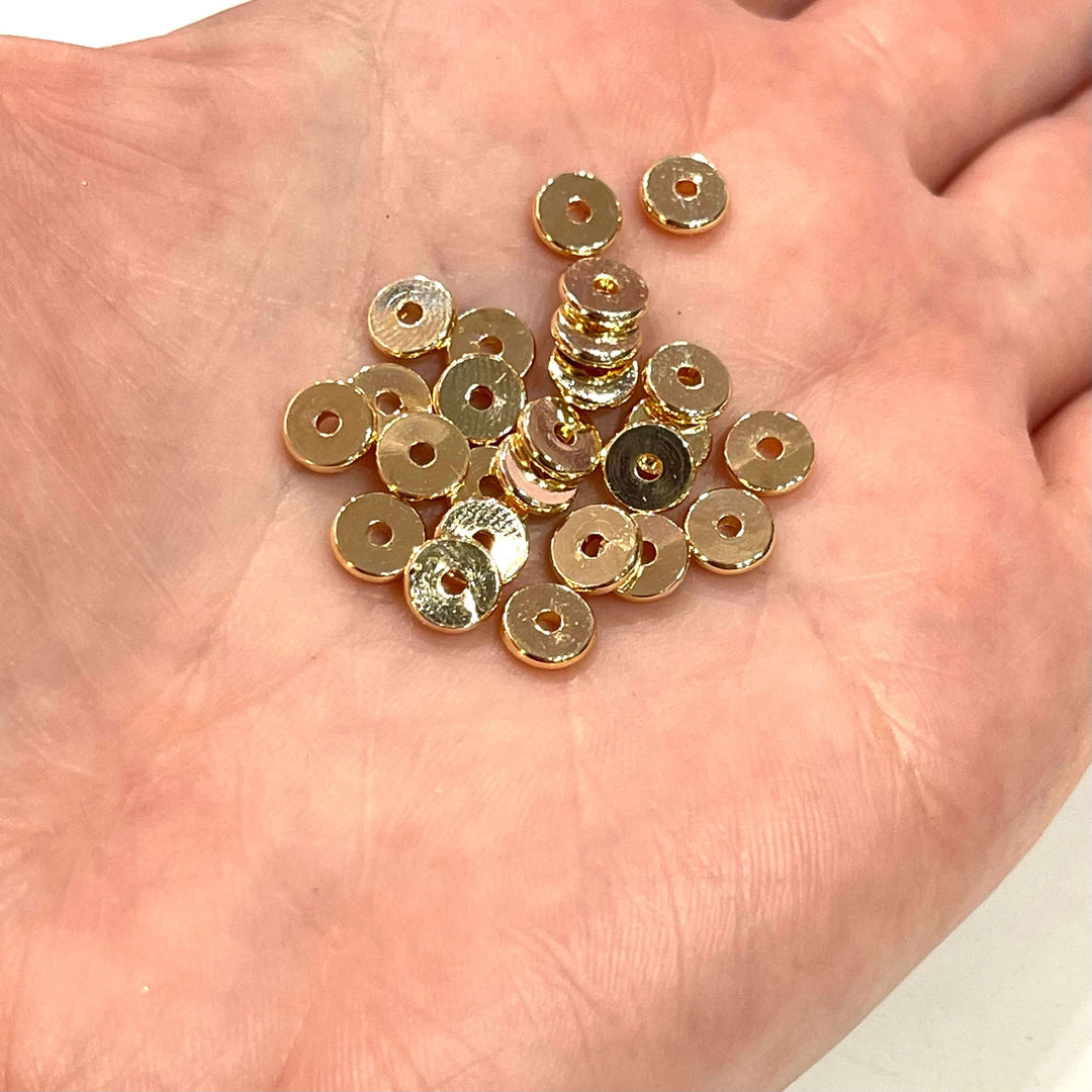 24Kt Gold Plated 6mm Rondelle Spacers, 10 Pcs in a Pack