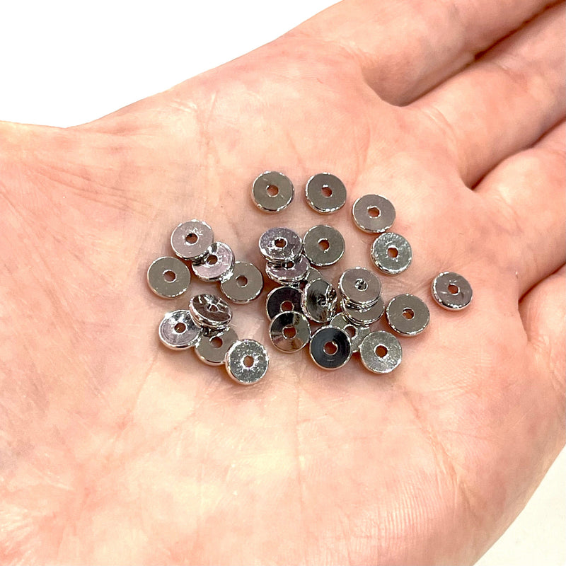 Rhodium Plated 6mm Rondelle Spacers, 20 Pcs in a Pack