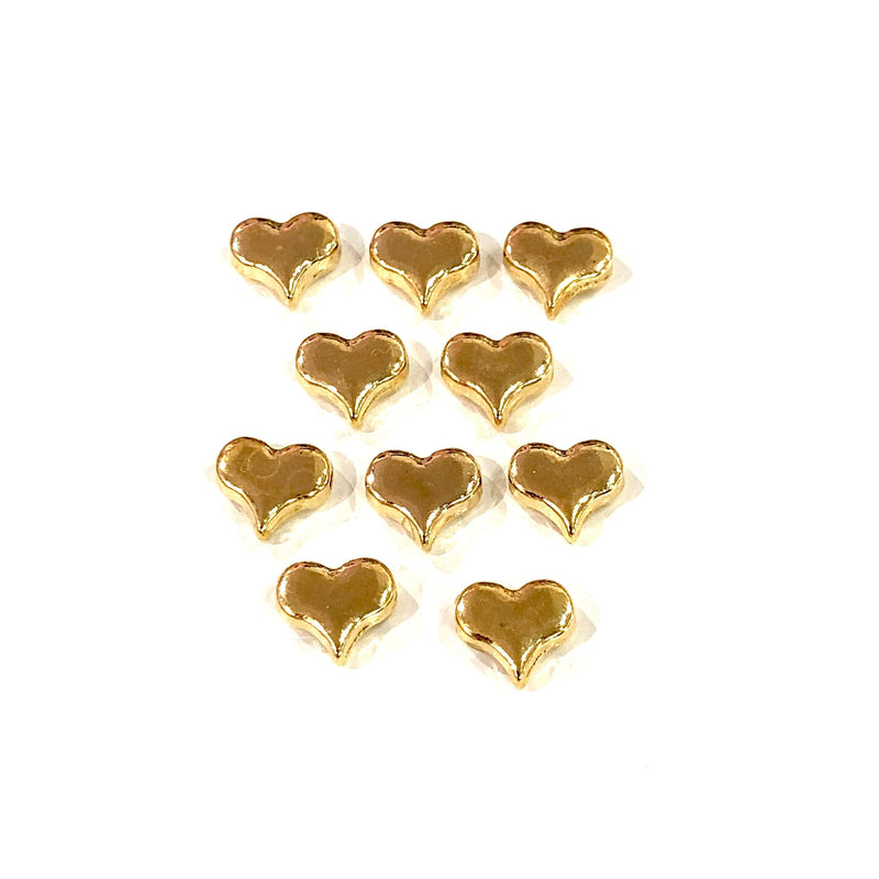 Gold Heart Charms, 24KT Gold Plated Heart Spacer Charms,