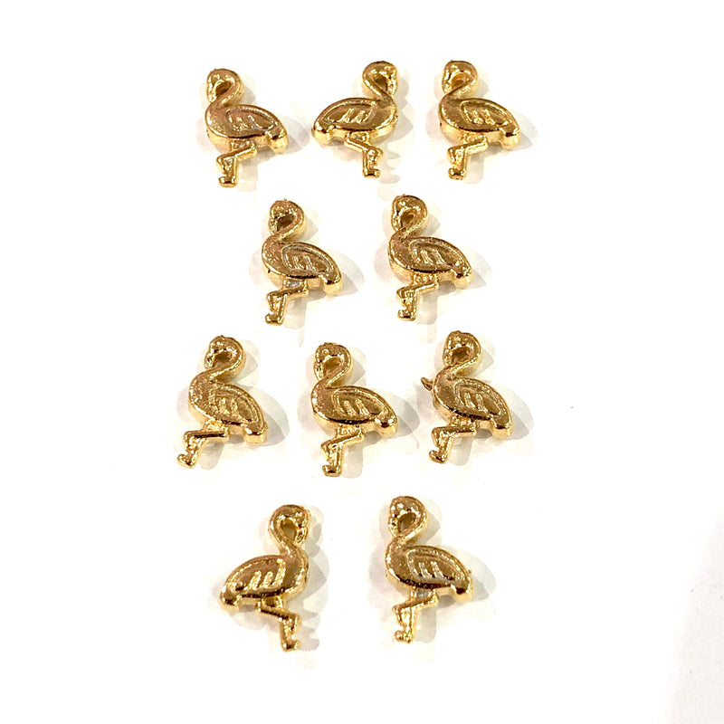 Gold Flamingo Charms, 22KT Gold Plated Flamingo Spacer Charms,