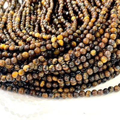 Perles de pierres précieuses rondes lisses en œil de tigre de 4 mm,