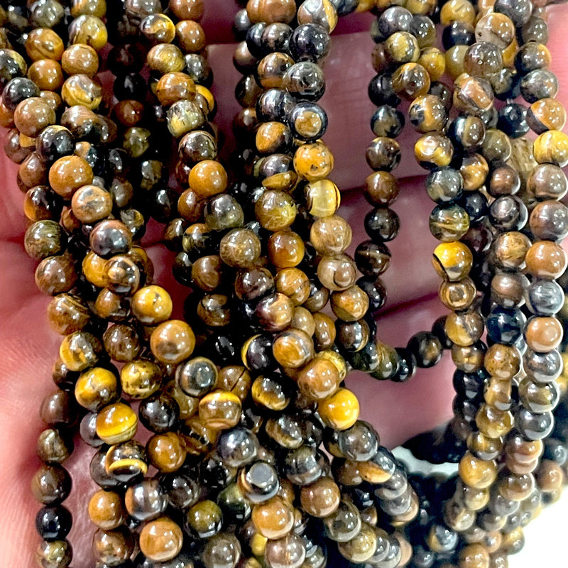 Perles de pierres précieuses rondes lisses en œil de tigre de 4 mm,