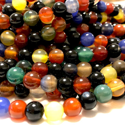 Agate Gemstone Beads, Multicolor Agate 8mm Smooth Round Beads