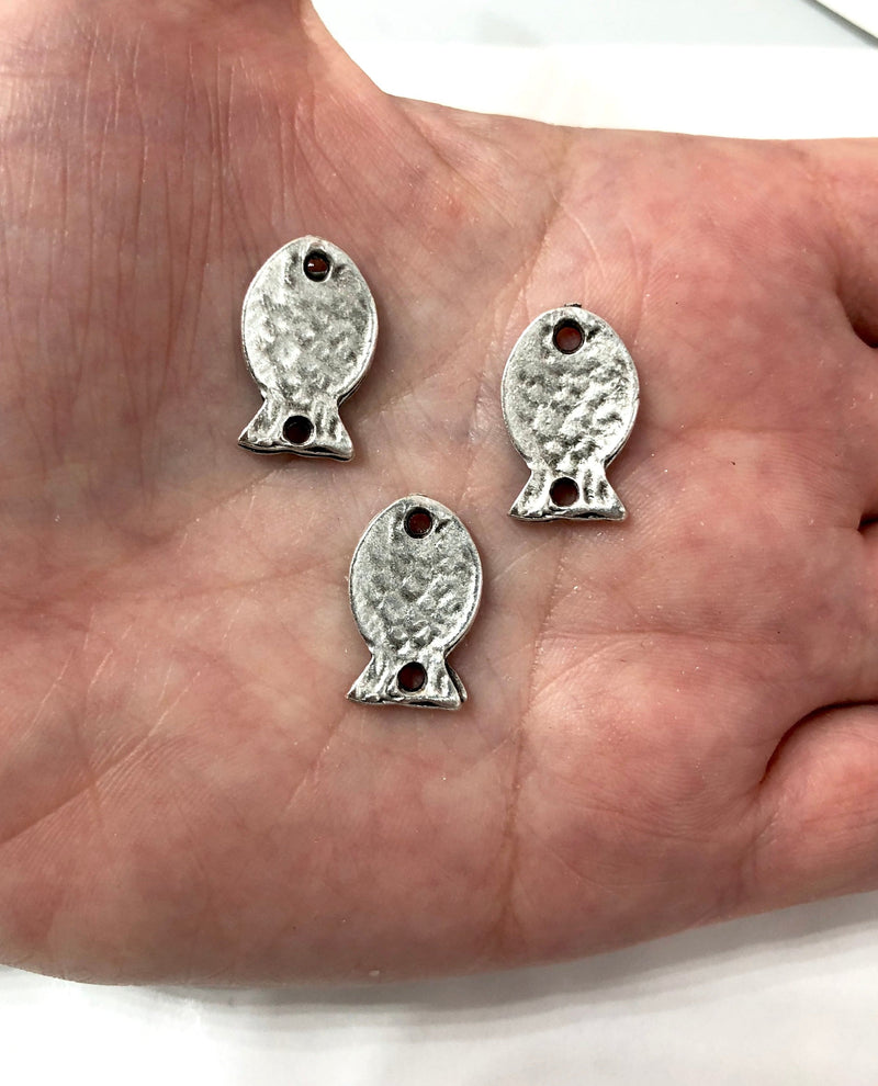 Antique Silver Plated Fish Charms, 18 mm,5 pieces in a pack