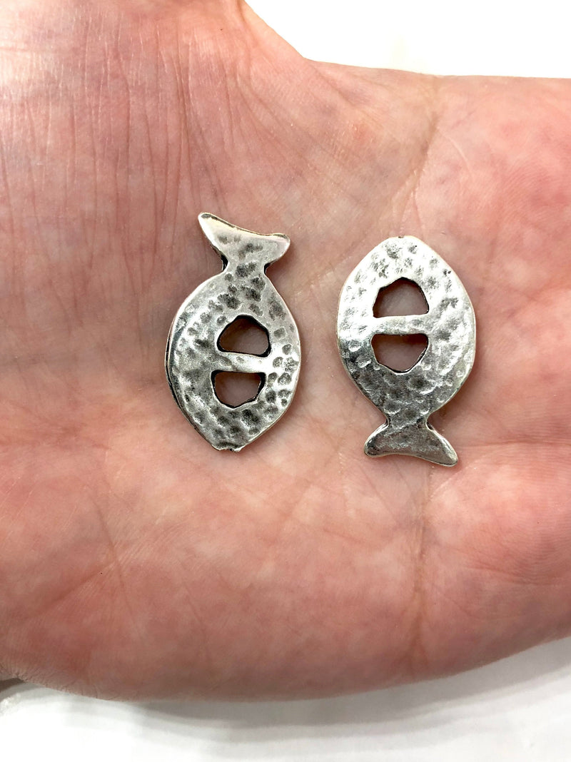 Antique Silver Plated Fish Charms, 1.5cm, 5 pieces in a pack,
