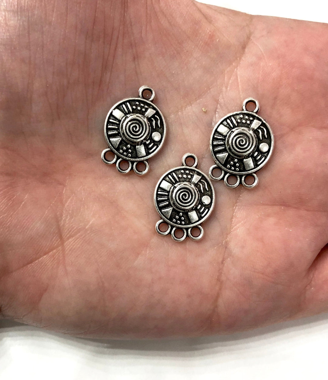 Antique Silver Plated Authentic Charms with 3 loops , 3 pcs in a pack
