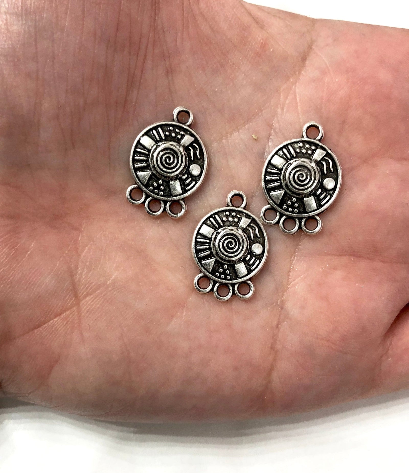 Antique Silver Plated Authentic Charms with 3 loops , 3 pcs in a pack