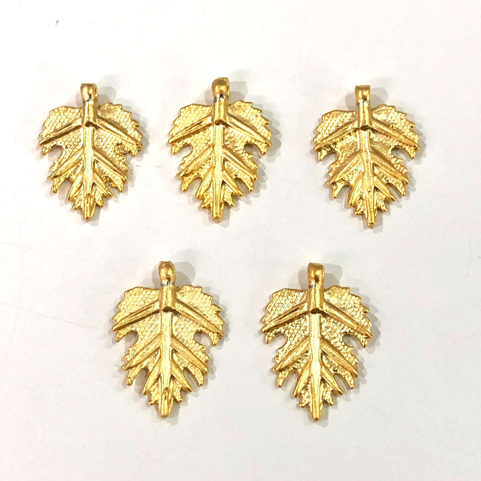 24Kt Matte Gold Plated 18mm Brass Leaf Charms, 5 pcs in a pack