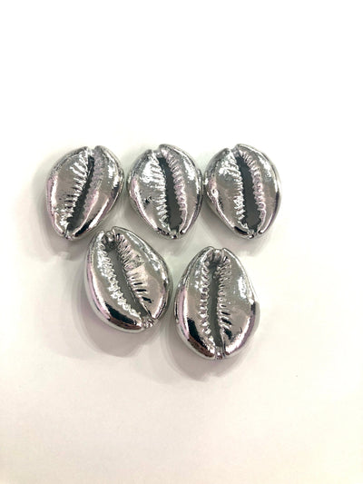 Cowrie Shell Charms, Sea Shell Charms, 2.3 cm,  Silver Plated, 5 pieces in a pack,