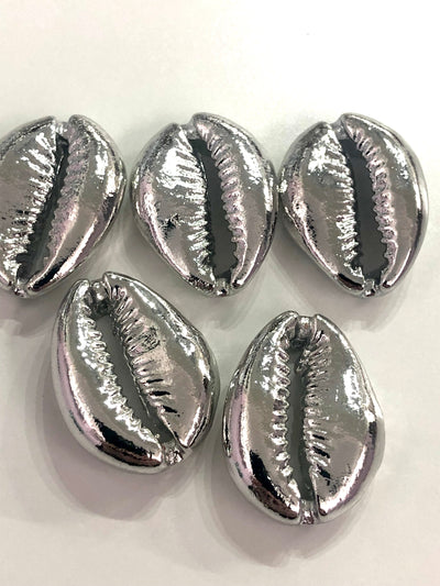 Cowrie Shell Charms, Sea Shell Charms, 2.3 cm,  Silver Plated, 5 pieces in a pack,