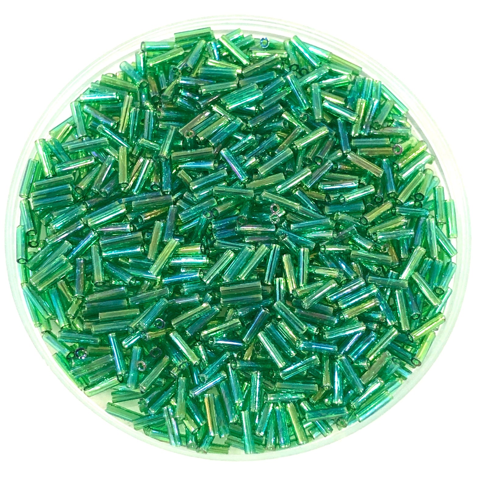 Miyuki Bugles size 6mm 0179 Transparent Green AB 10 grams.