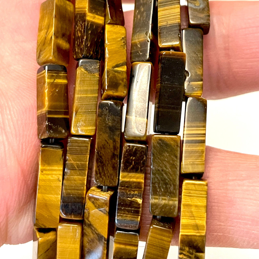 Tiger Eye 13x4mm Quadrangular Natural Gemstone Beads, Tiger Eye Quadrangular Beads, 30 Beads