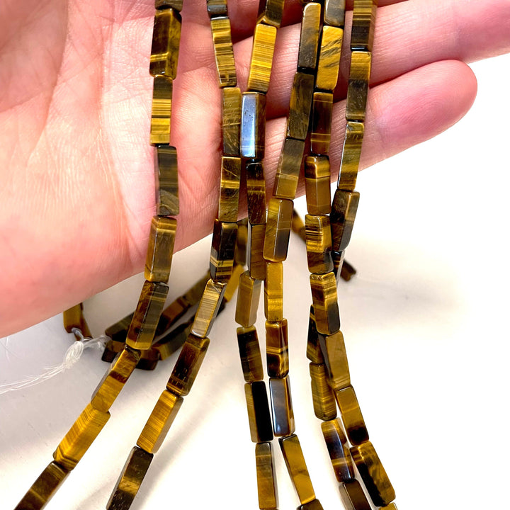 Tiger Eye 13x4mm Quadrangular Natural Gemstone Beads, Tiger Eye Quadrangular Beads, 30 Beads