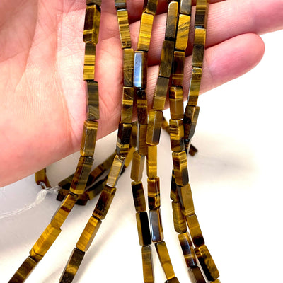 Perles de pierres précieuses naturelles quadrangulaires en œil de tigre 13 x 4 mm, perles quadrangulaires en œil de tigre, 30 perles