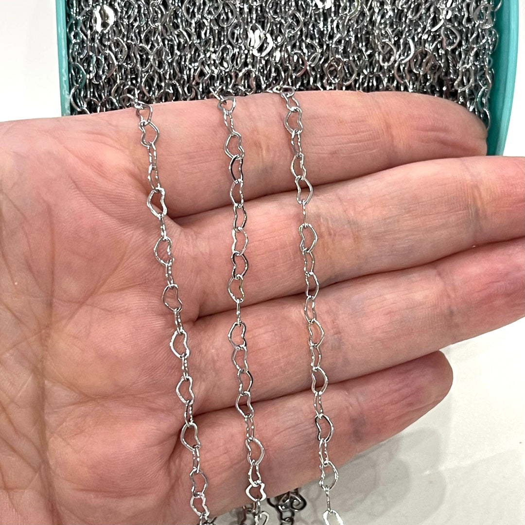 Rhodium Plated Brass Heart Chain, 5x3 mm Rhodium Plated Heart Chain,