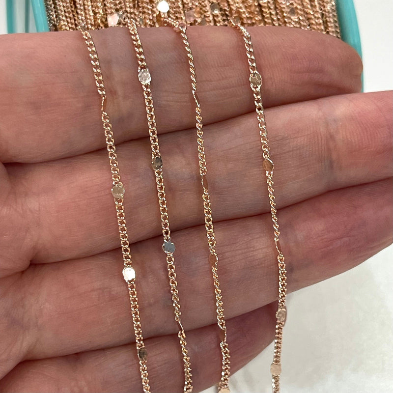 Rose Gold Plated Brass 1.5mm Soldered Chain With 2.3mm Balls, 3.3 Feet, 1 Meter