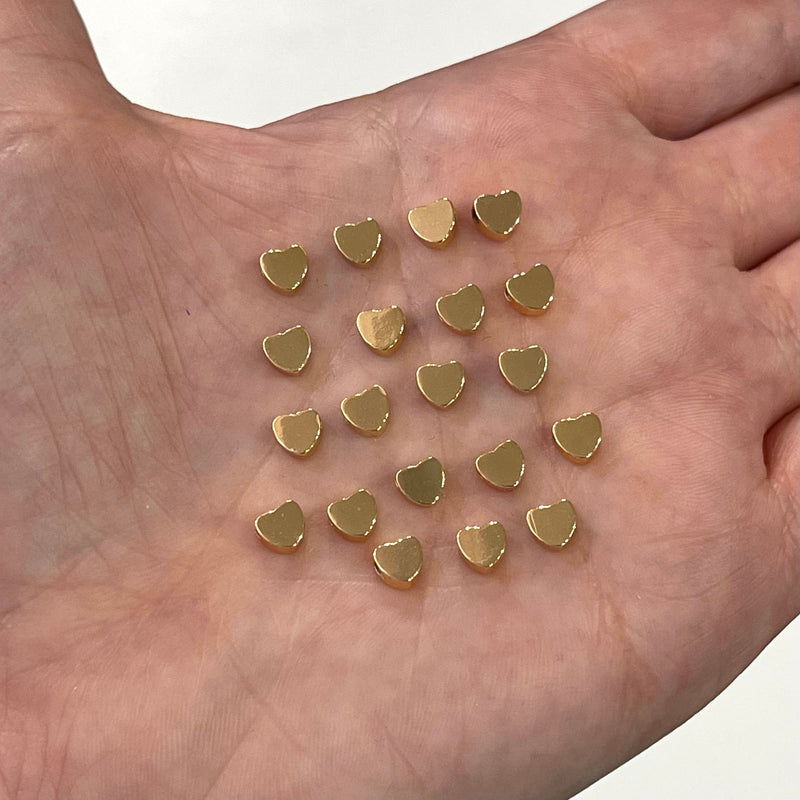 Entretoises de coeur plaquées or 24 carats de 5 mm, entretoises de coeur en or 24 carats à trou horizontal, 20 pièces dans un paquet