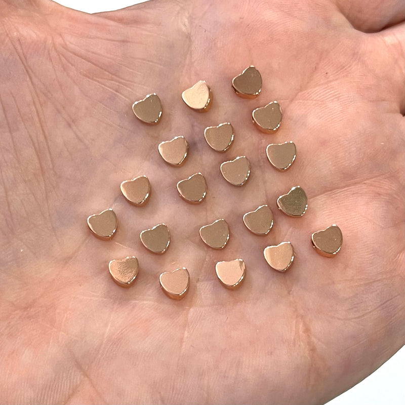Rose Gold Plated 5mm Heart Spacers, Horizontal Hole Rose Gold Heart Spacers, 20 Pcs in a Pack