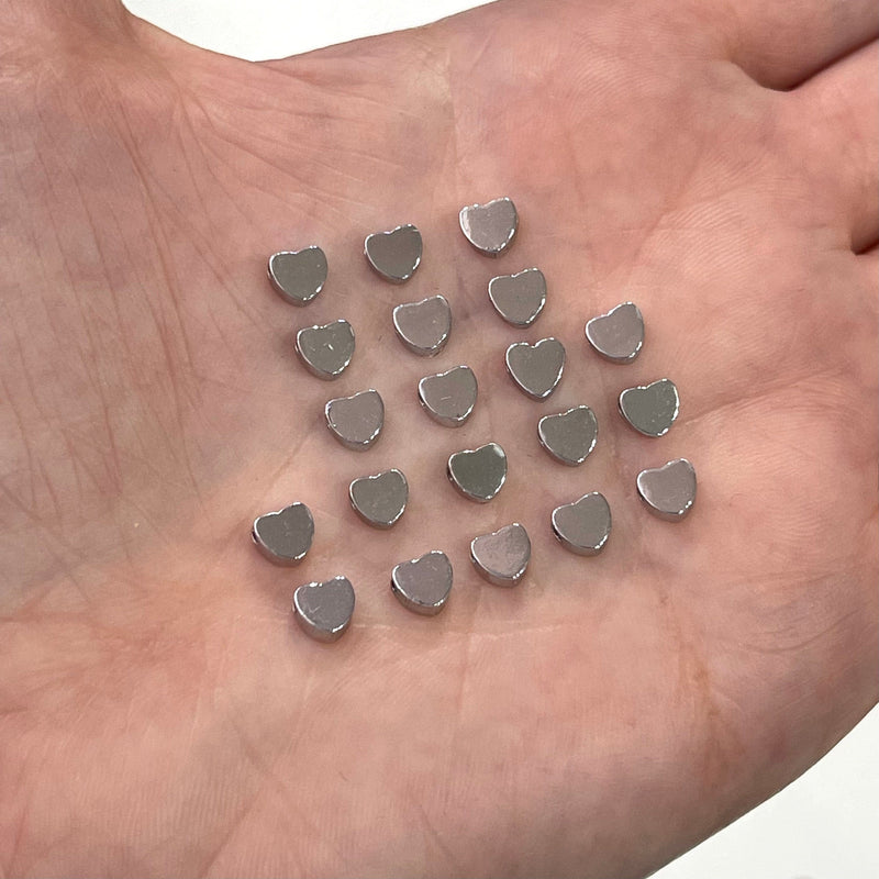 Entretoises de cœur plaquées rhodium de 5 mm, entretoises de cœur en rhodium à trou horizontal, 20 pièces dans un paquet
