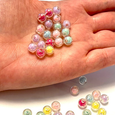 Acrylic Round Beads, 8mm Inside Dyed Transparent Acrylic Beads, 50 Gr Pack, Approx 190 Beads in a Pack