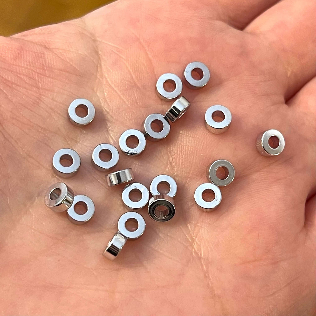 5mm Rhodium Plated Large Hole Brass Spacer Charms, 20 pcs in a pack